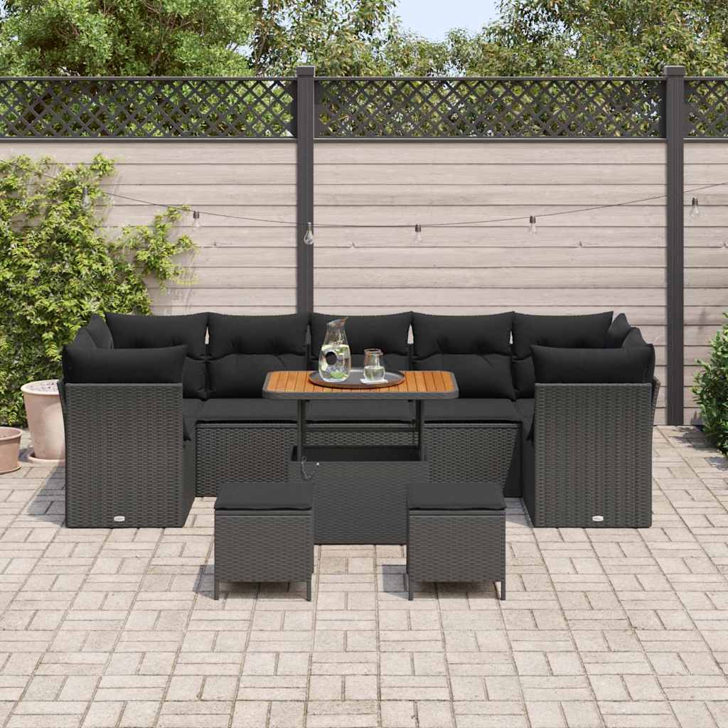 Garden Sofa Set Height-Adjustable 10 pcs Black Poly Rattan