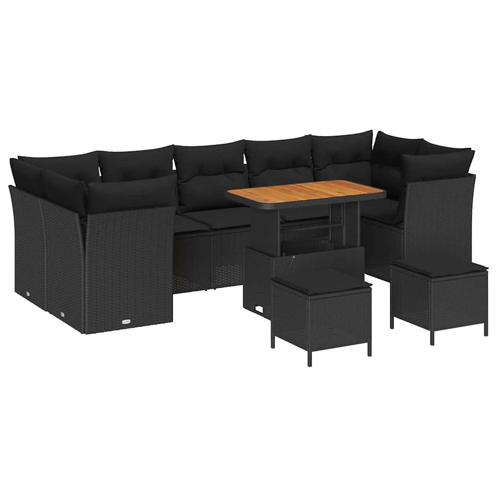 Garden Sofa Set Height-Adjustable 10 pcs Black Poly Rattan