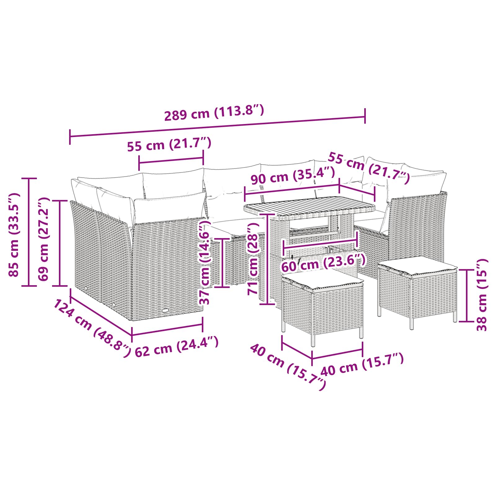 Garden Sofa Set Height-Adjustable 10 pcs Black Poly Rattan