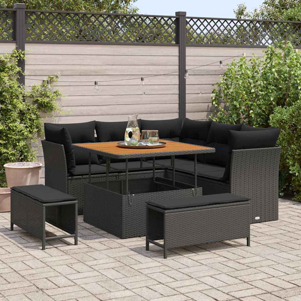 Garden Sofa Set Height-Adjustable 8 pcs Black Poly Rattan