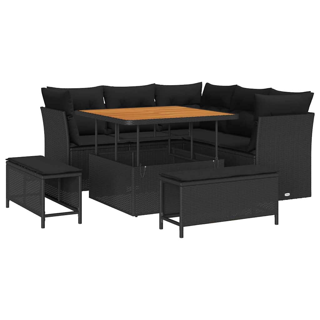 Garden Sofa Set Height-Adjustable 8 pcs Black Poly Rattan