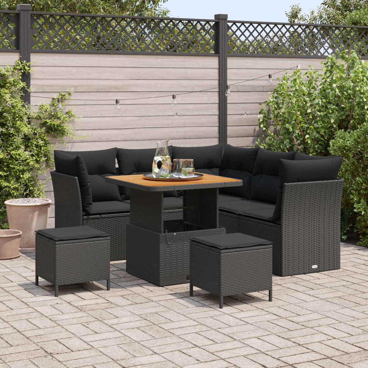 Garden Sofa Set Height-Adjustable 8 pcs Black Poly Rattan