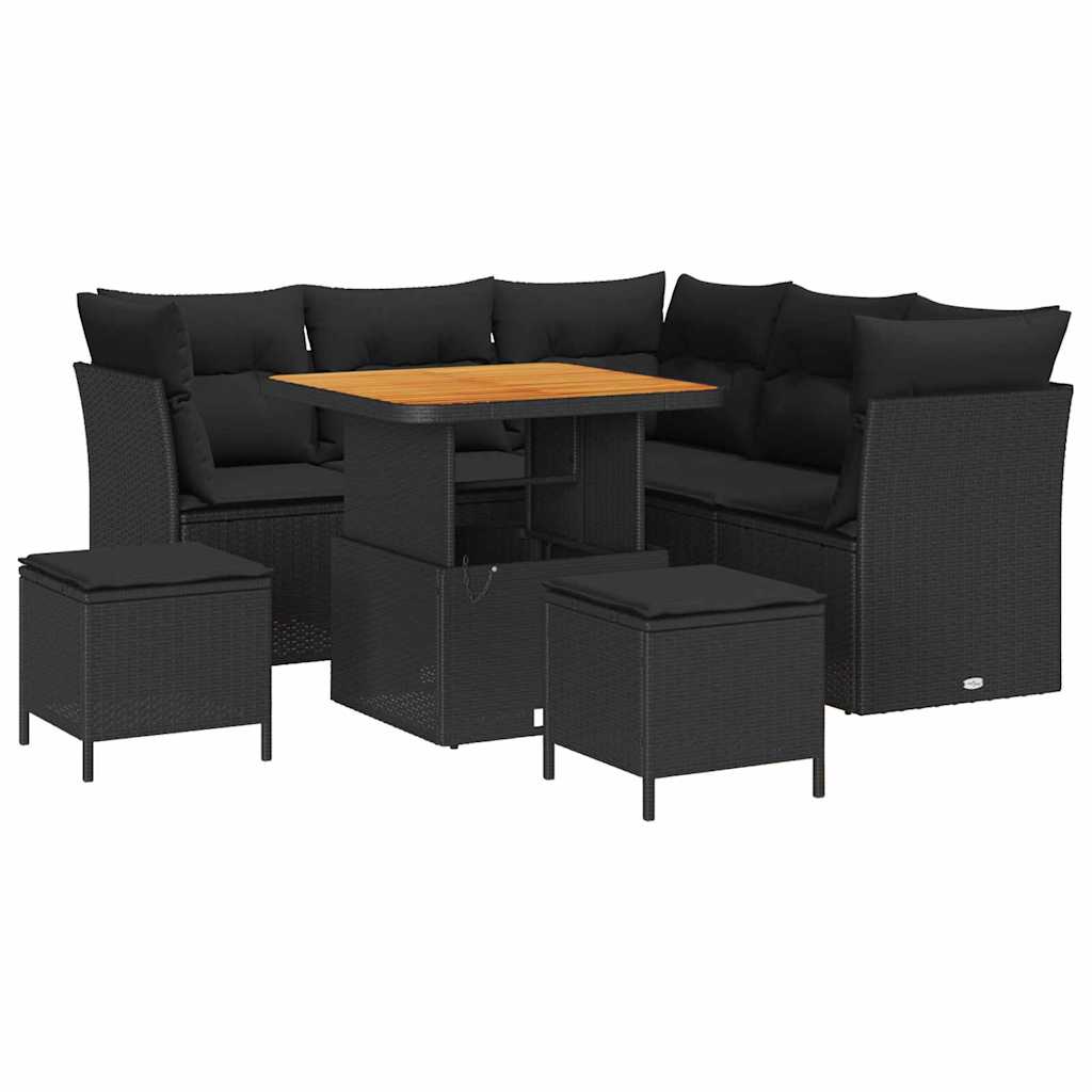 Garden Sofa Set Height-Adjustable 8 pcs Black Poly Rattan