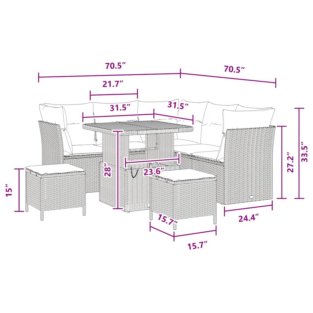 Garden Sofa Set Height-Adjustable 8 pcs Black Poly Rattan