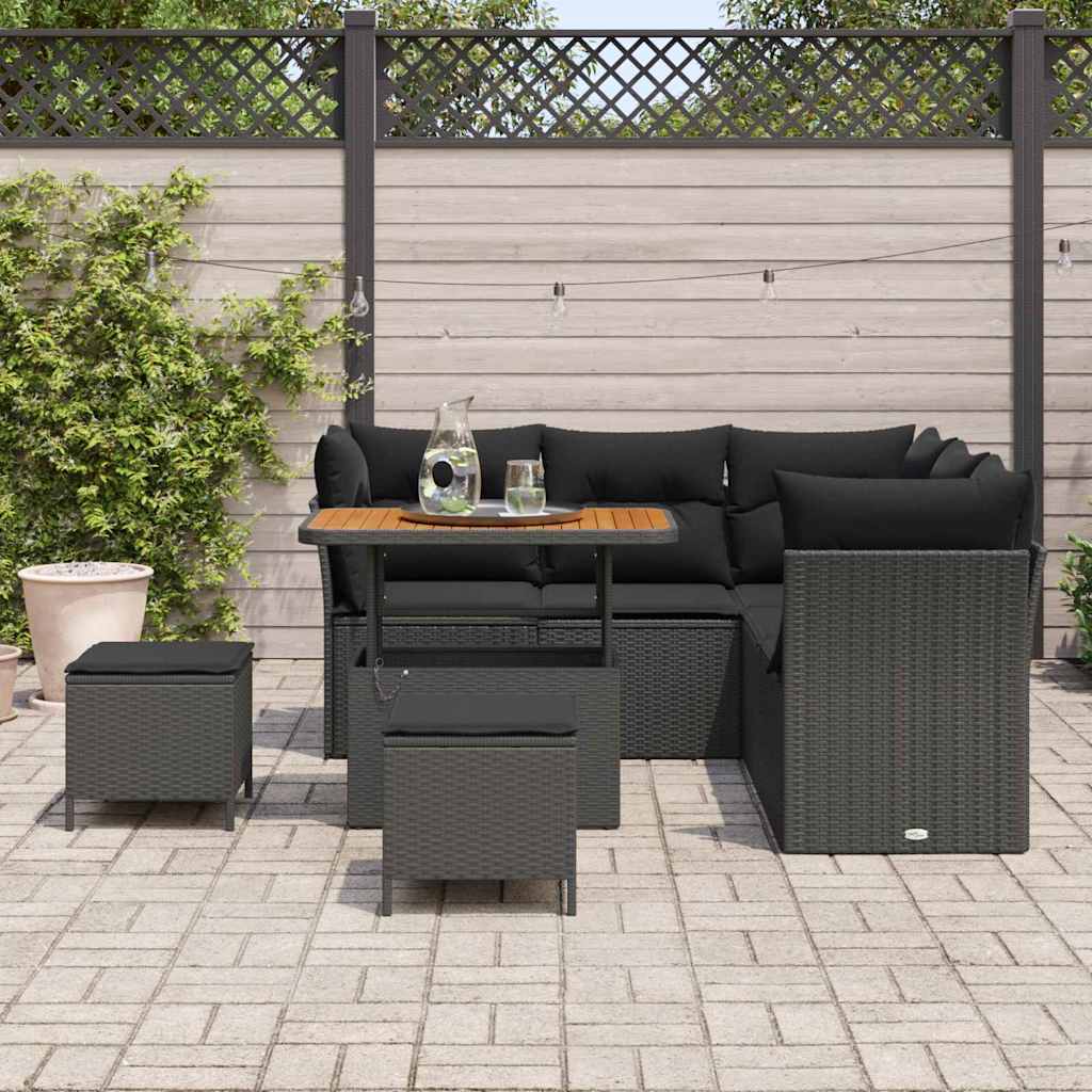 Garden Sofa Set Height-Adjustable 8 pcs Black Poly Rattan
