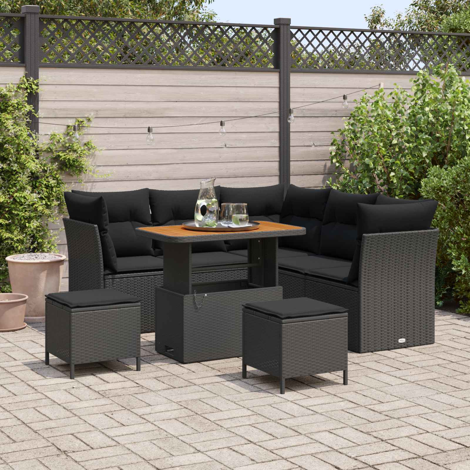 Garden Sofa Set Height-Adjustable 8 pcs Black Poly Rattan