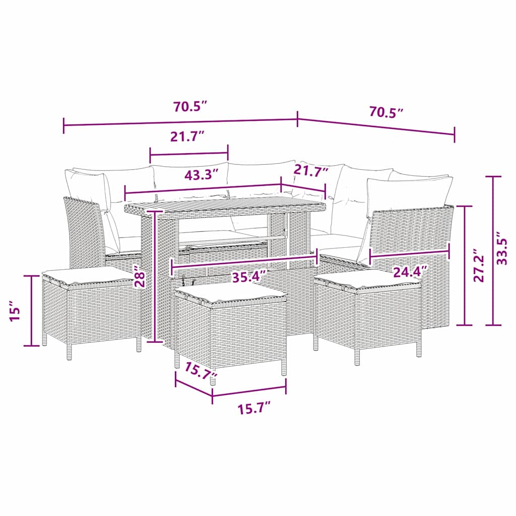 Garden Sofa Set Height-Adjustable 9 pcs Black Poly Rattan