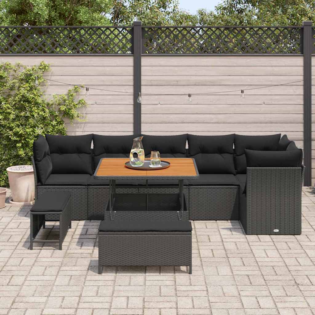 Garden Sofa Set Height-Adjustable 9 pcs Black Poly Rattan