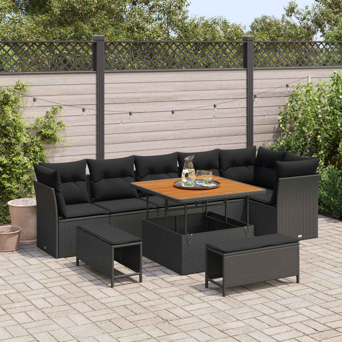 Garden Sofa Set Height-Adjustable 9 pcs Black Poly Rattan