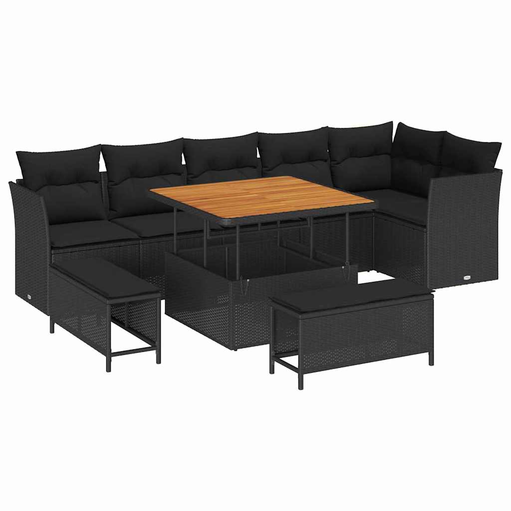 Garden Sofa Set Height-Adjustable 9 pcs Black Poly Rattan