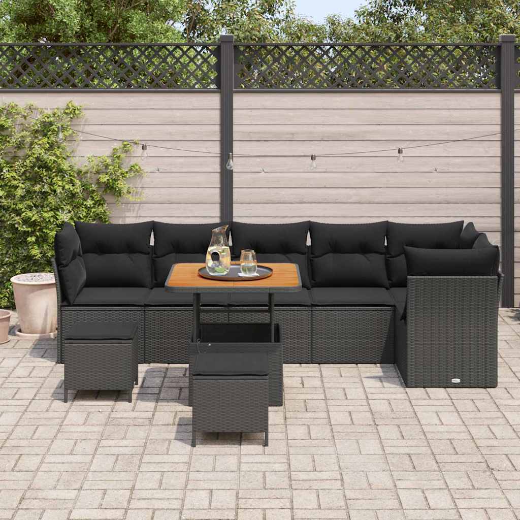 Garden Sofa Set Height-Adjustable 9 pcs Black Poly Rattan