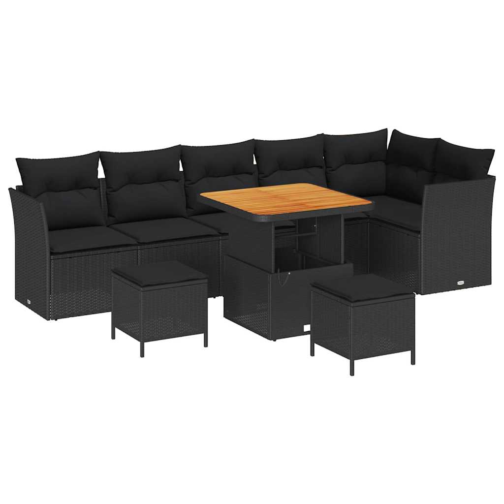 Garden Sofa Set Height-Adjustable 9 pcs Black Poly Rattan