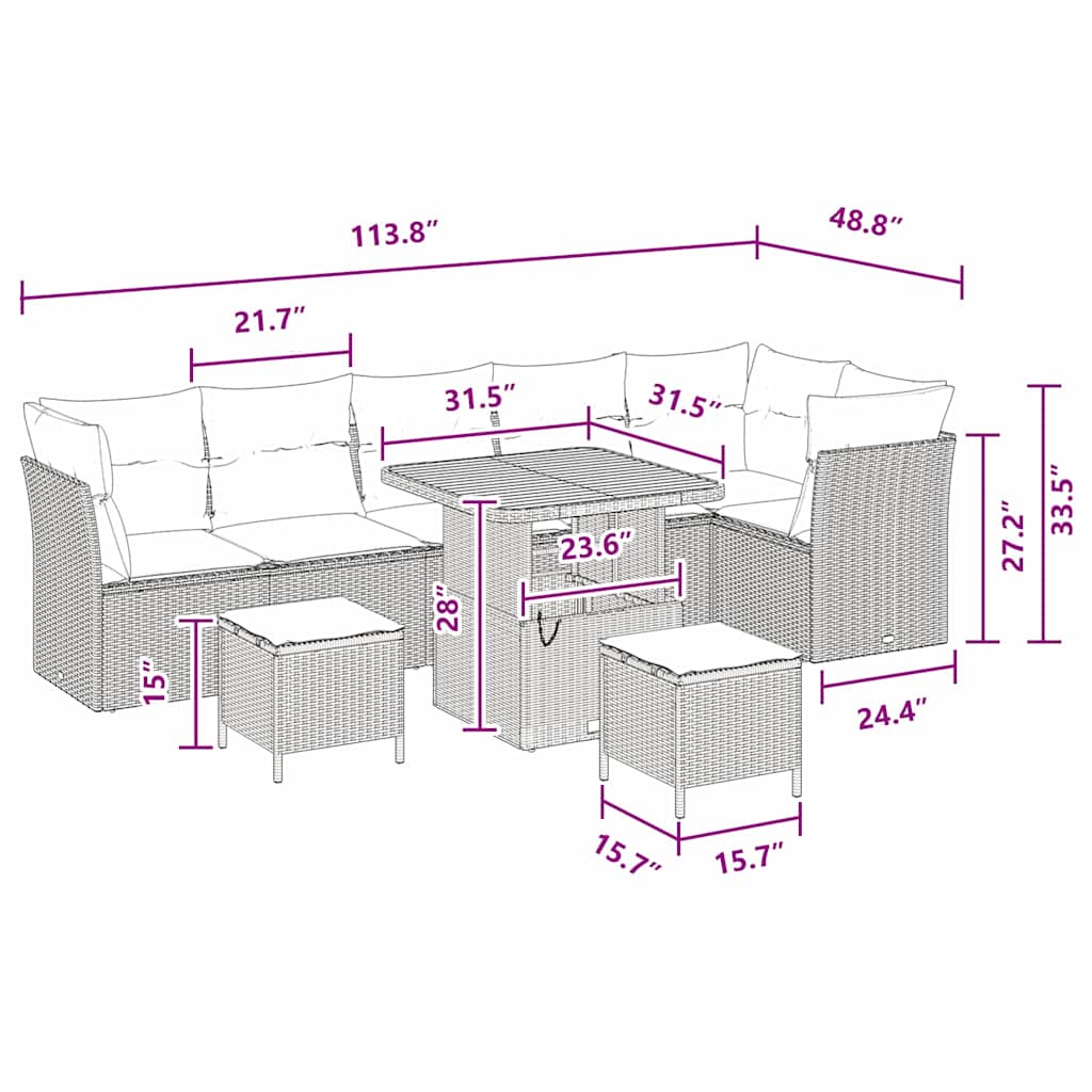 Garden Sofa Set Height-Adjustable 9 pcs Black Poly Rattan