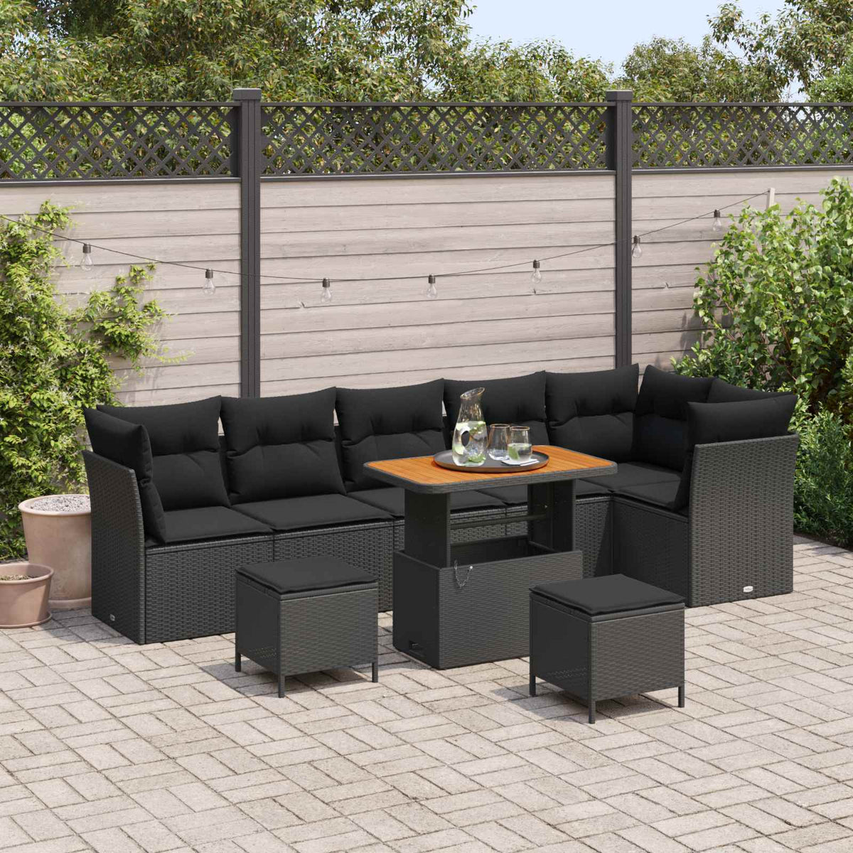Garden Sofa Set Height-Adjustable 9 pcs Black Poly Rattan