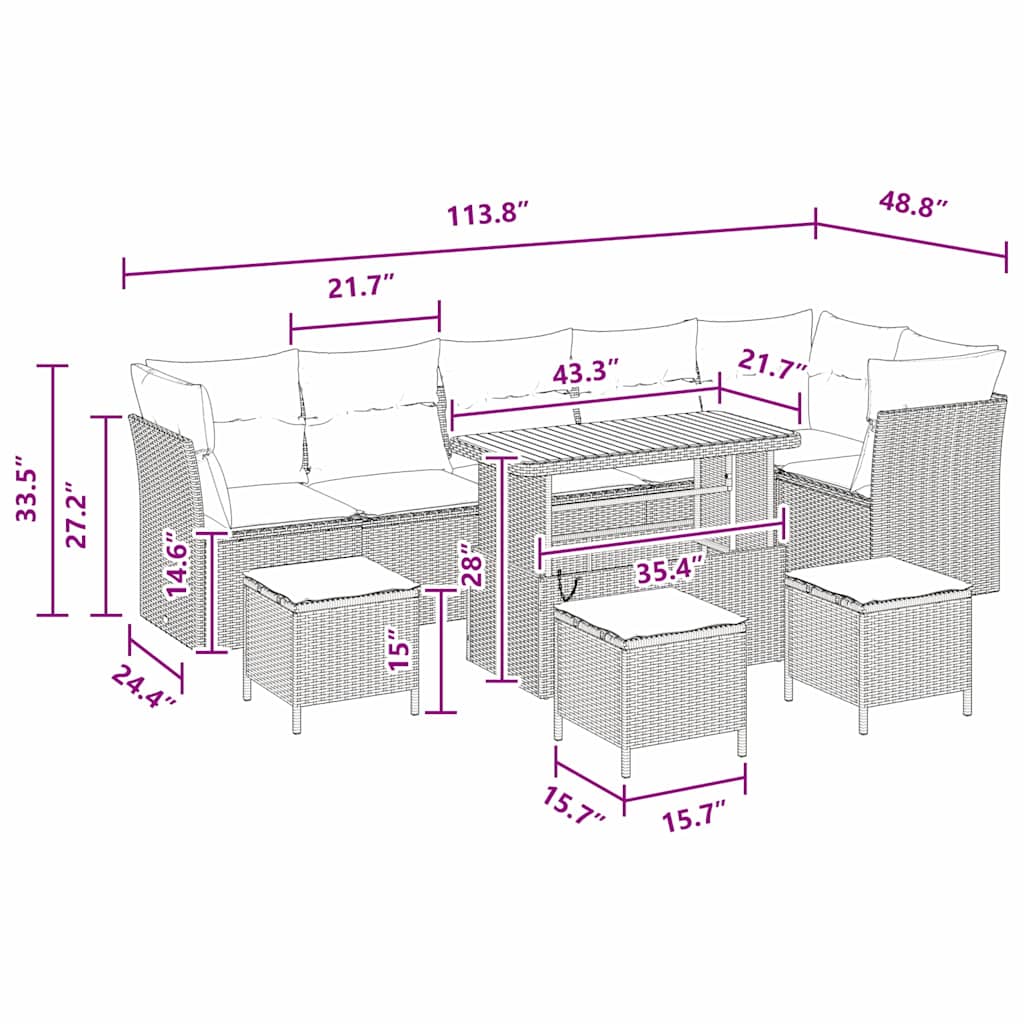 Garden Sofa Set Height-Adjustable 10 pcs Black Poly Rattan