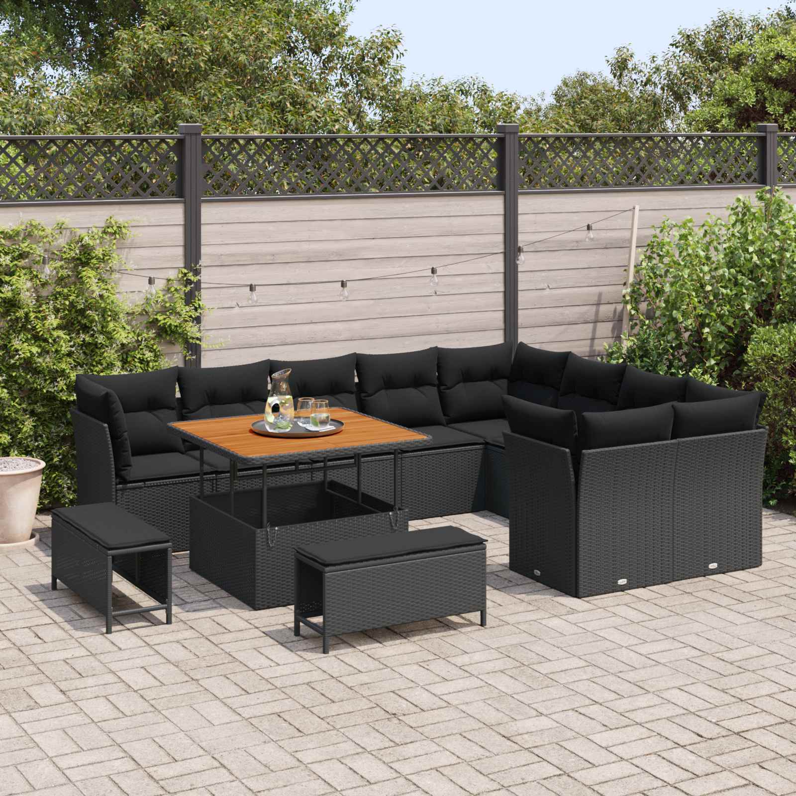 Garden Sofa Set Height-Adjustable 12 pcs Black Poly Rattan