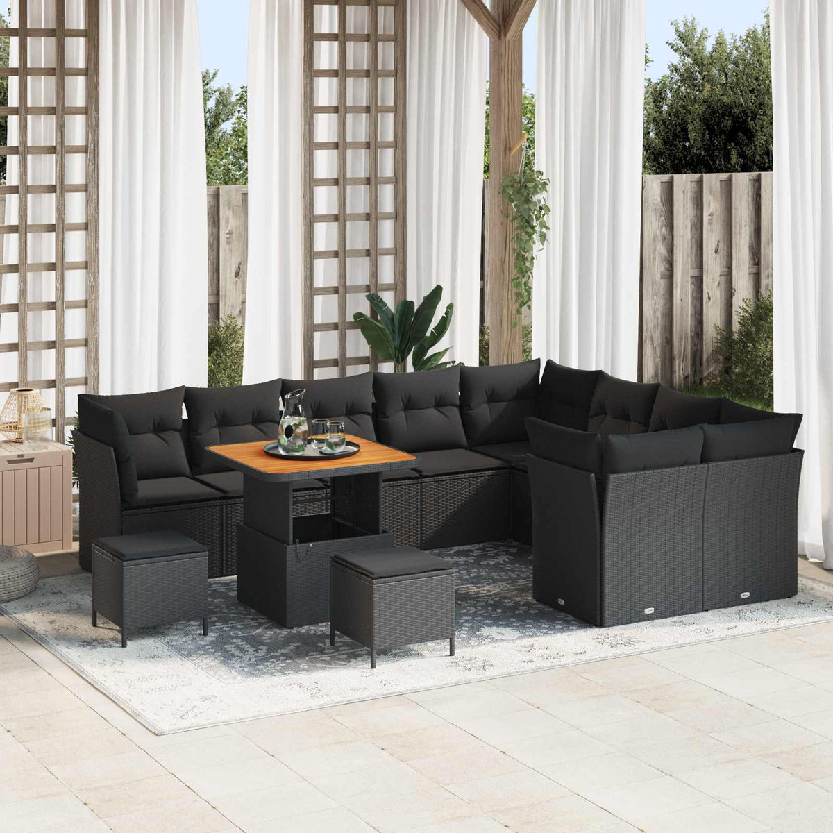 Garden Sofa Set Height-Adjustable 12 pcs Black Poly Rattan