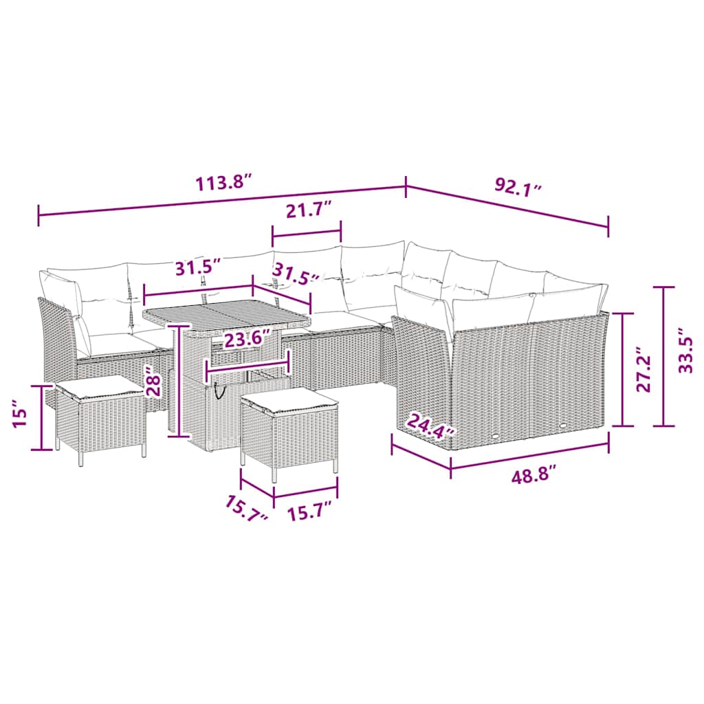 Garden Sofa Set Height-Adjustable 12 pcs Black Poly Rattan