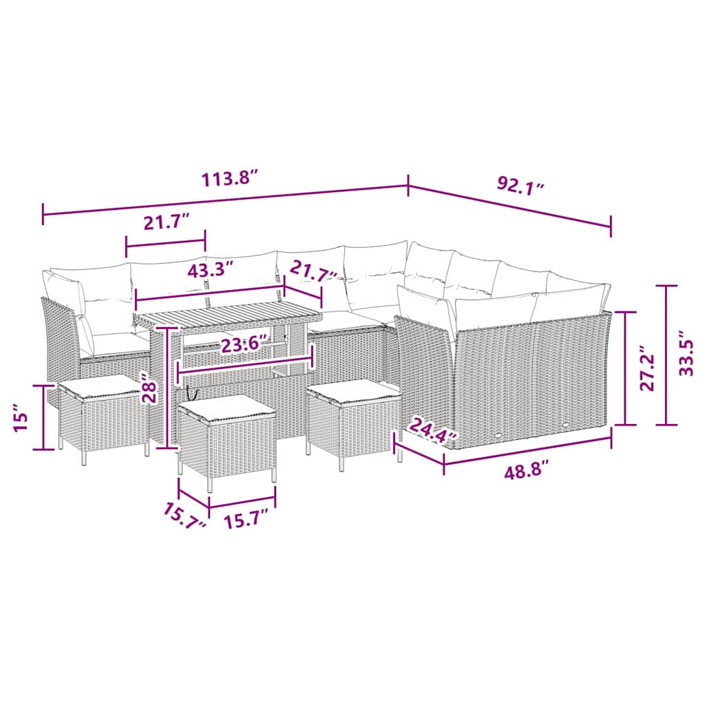 Garden Sofa Set Height-Adjustable 13 pcs Black Poly Rattan
