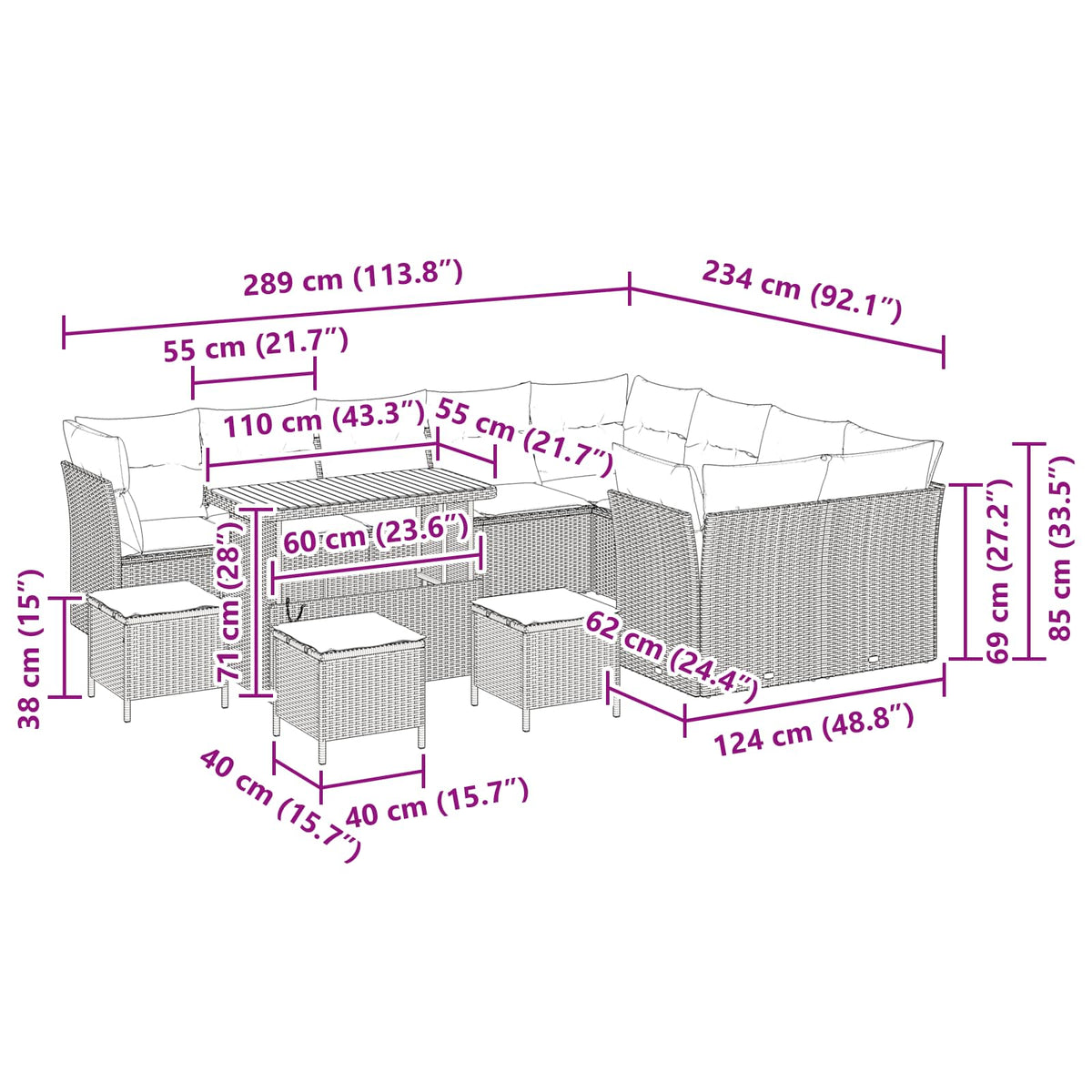 Garden Sofa Set Height-Adjustable 13 pcs Black Poly Rattan