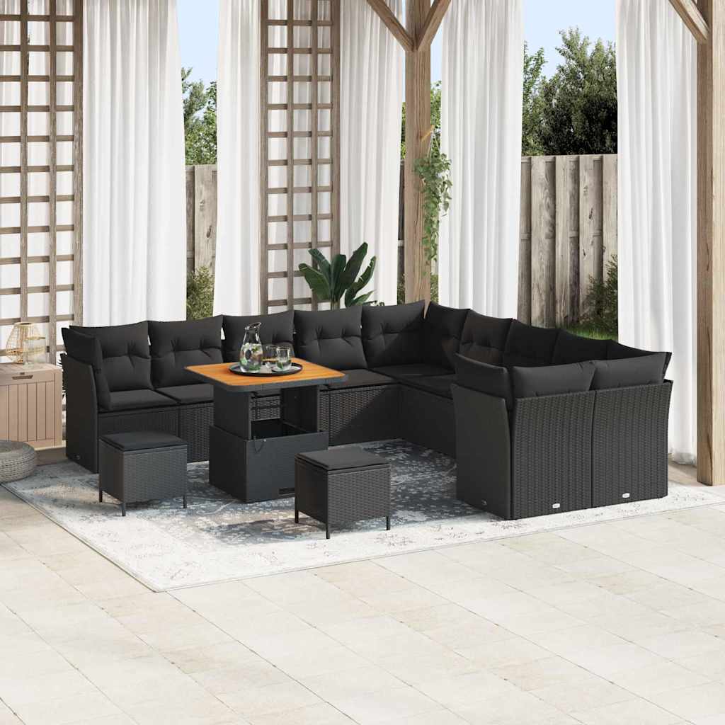 Garden Sofa Set with Cushion 13 pcs Black Poly Rattan