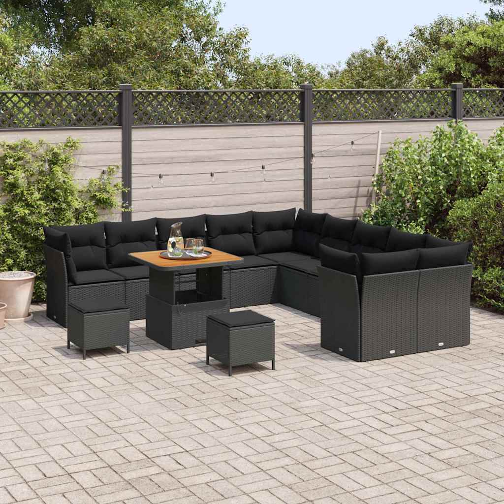 Garden Sofa Set Height-Adjustable 13 pcs Black Poly Rattan