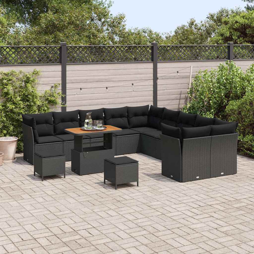 Garden Sofa Set Height-Adjustable 13 pcs Black Poly Rattan