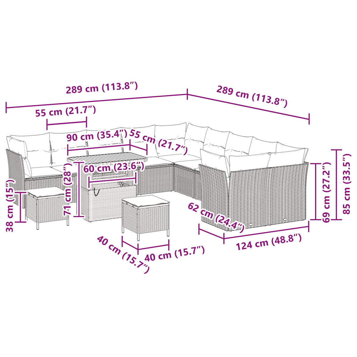 Garden Sofa Set 13 pcs Black Poly Rattan