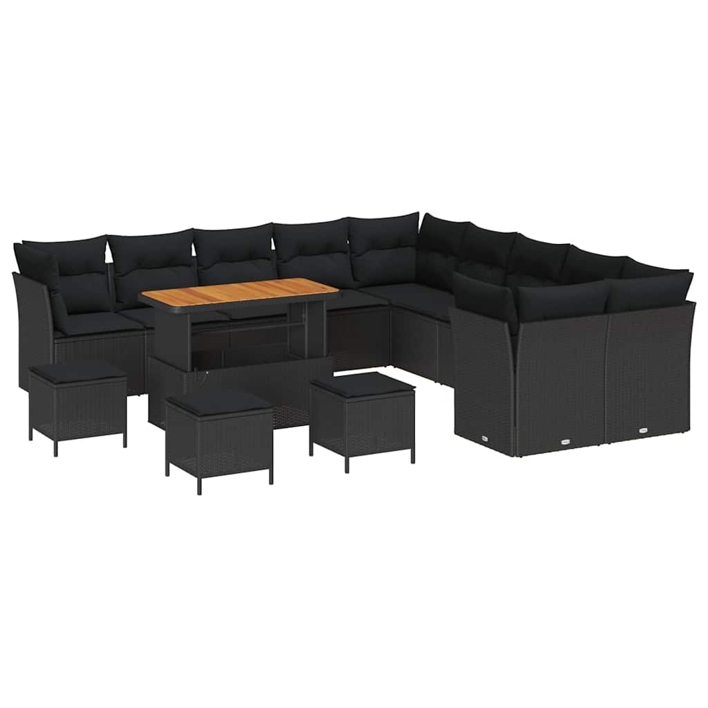 Garden Sofa Set Height-Adjustable 14 pcs Black Poly Rattan