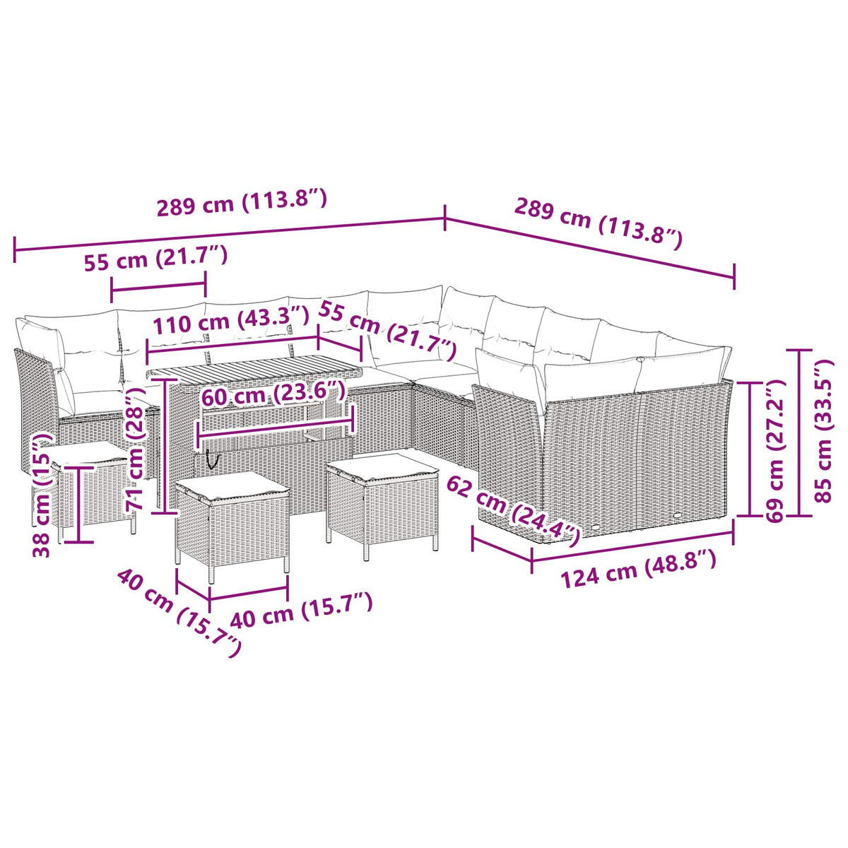 Garden Sofa Set 14 pcs Black Poly Rattan