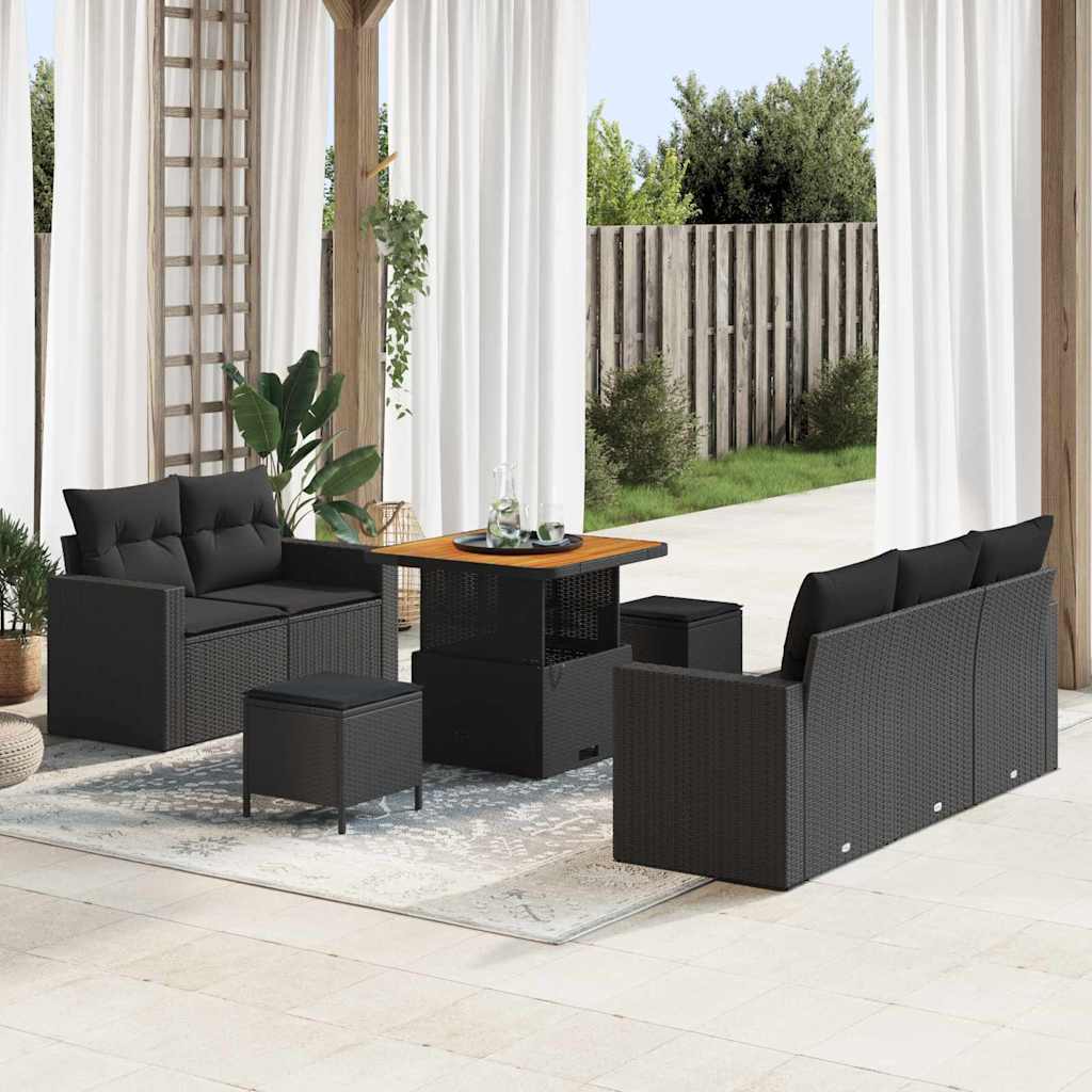 Garden Sofa Set Height-Adjustable 8 pcs Black Poly Rattan