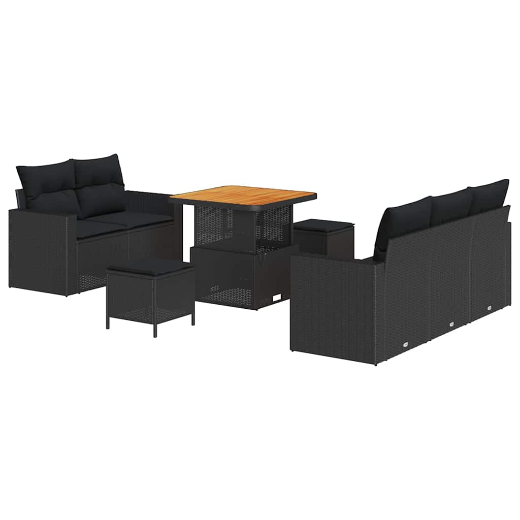 Garden Sofa Set Height-Adjustable 8 pcs Black Poly Rattan