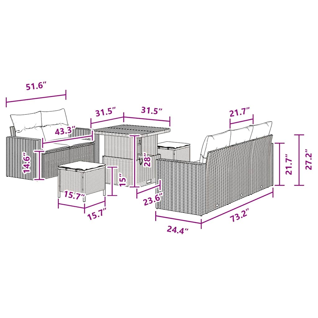 Garden Sofa Set Height-Adjustable 8 pcs Black Poly Rattan