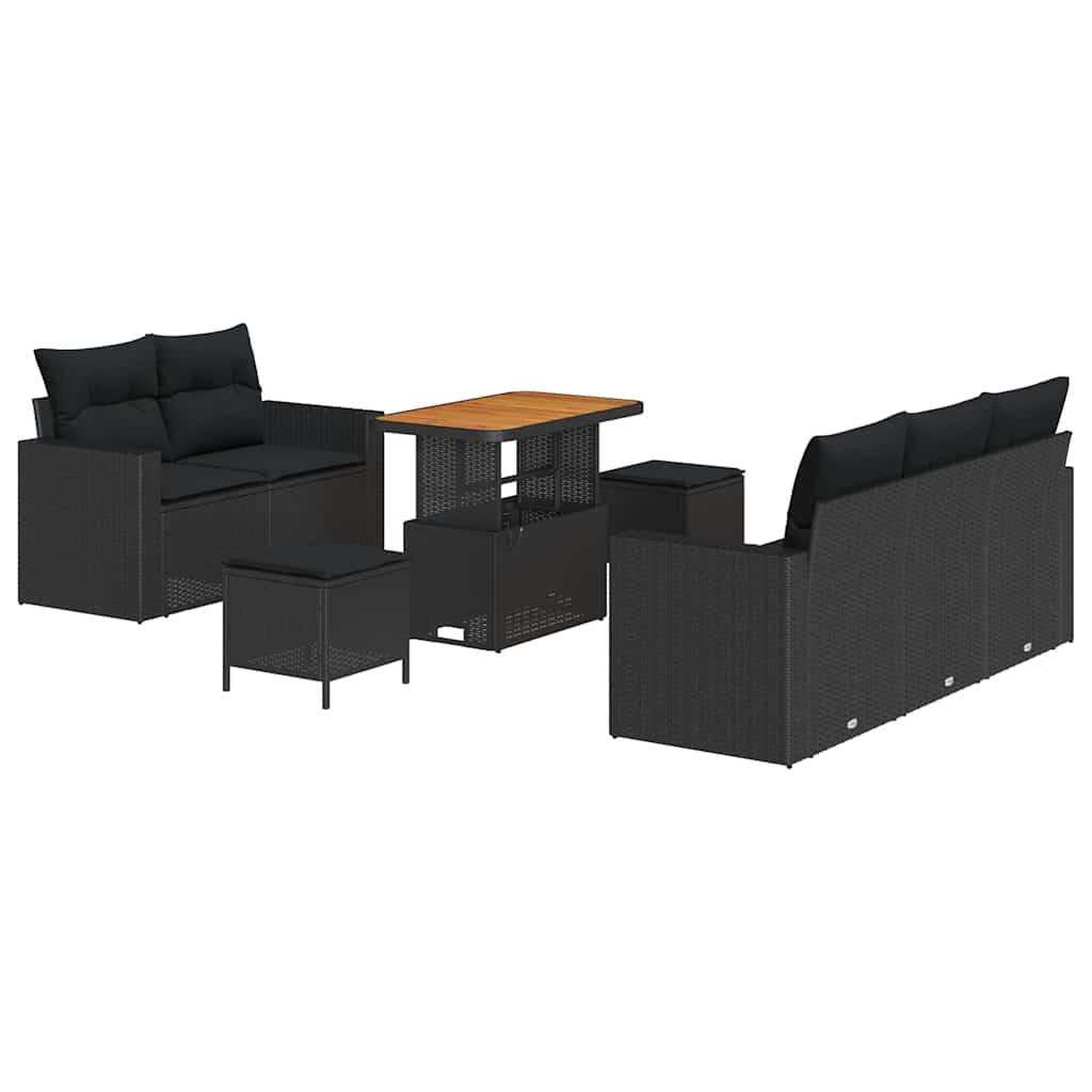 Garden Sofa Set Height-Adjustable 8 pcs Black Poly Rattan