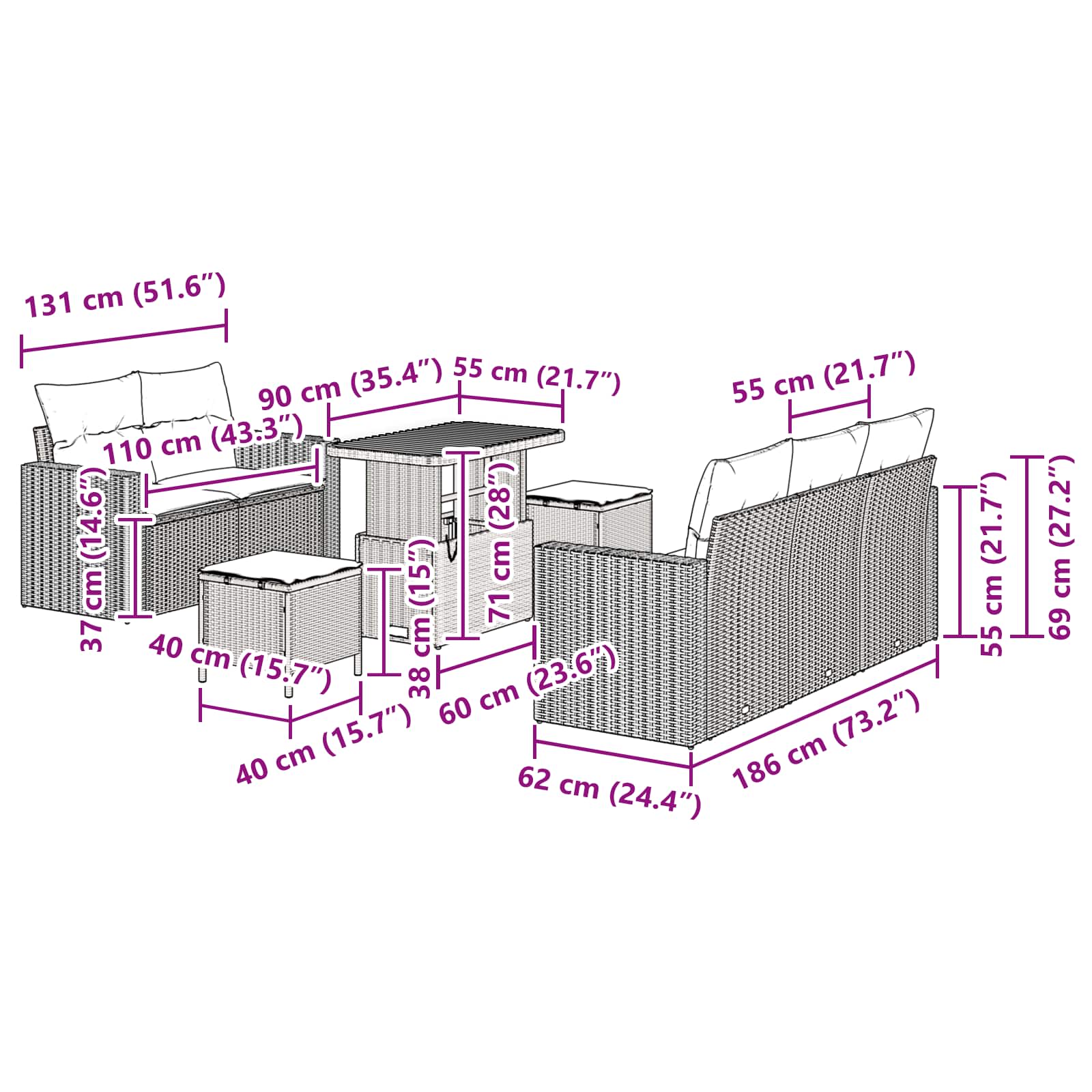 Garden Sofa Set with Cushion 8 pcs Black Poly Rattan
