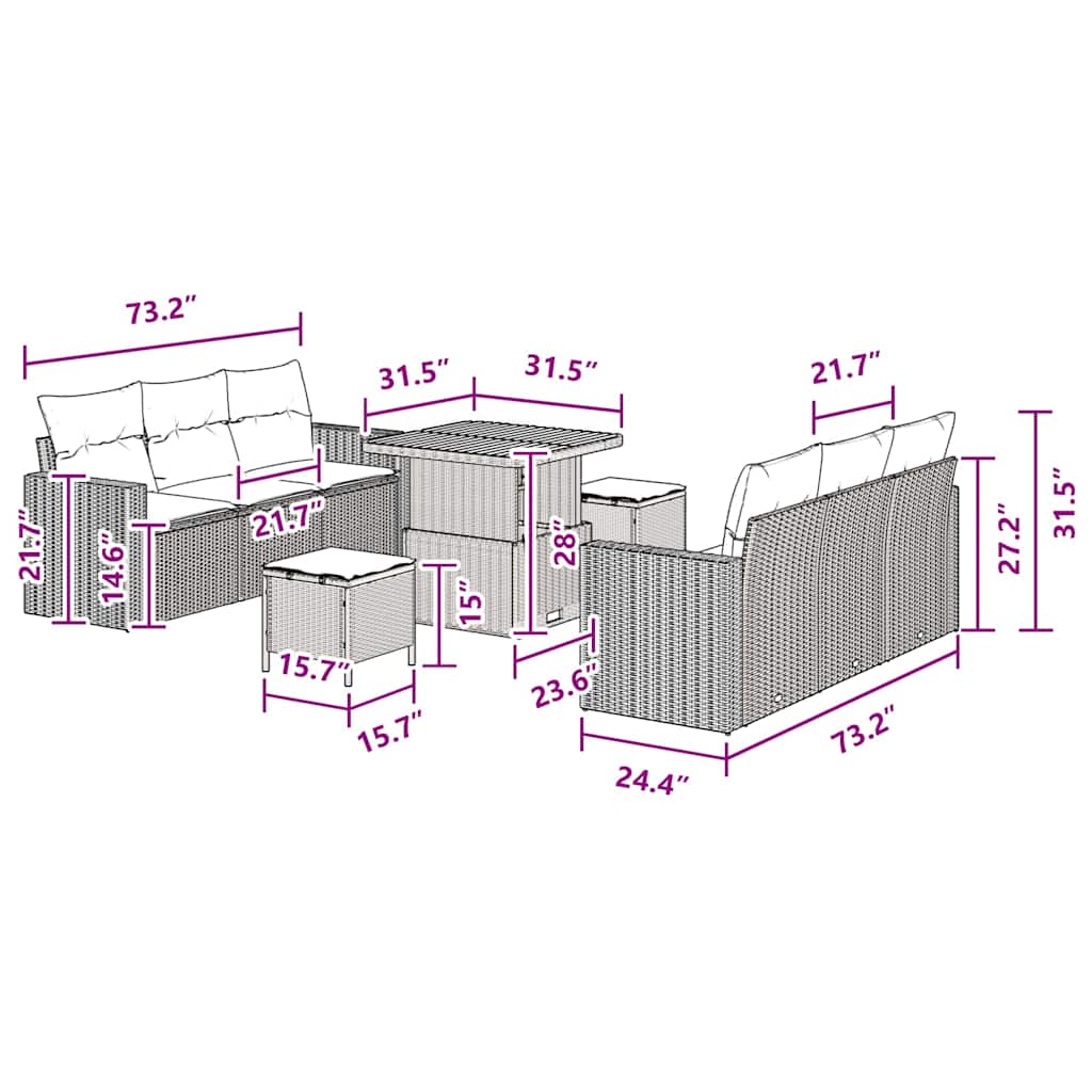 Garden Sofa Set Height-Adjustable 9 pcs Black Poly Rattan