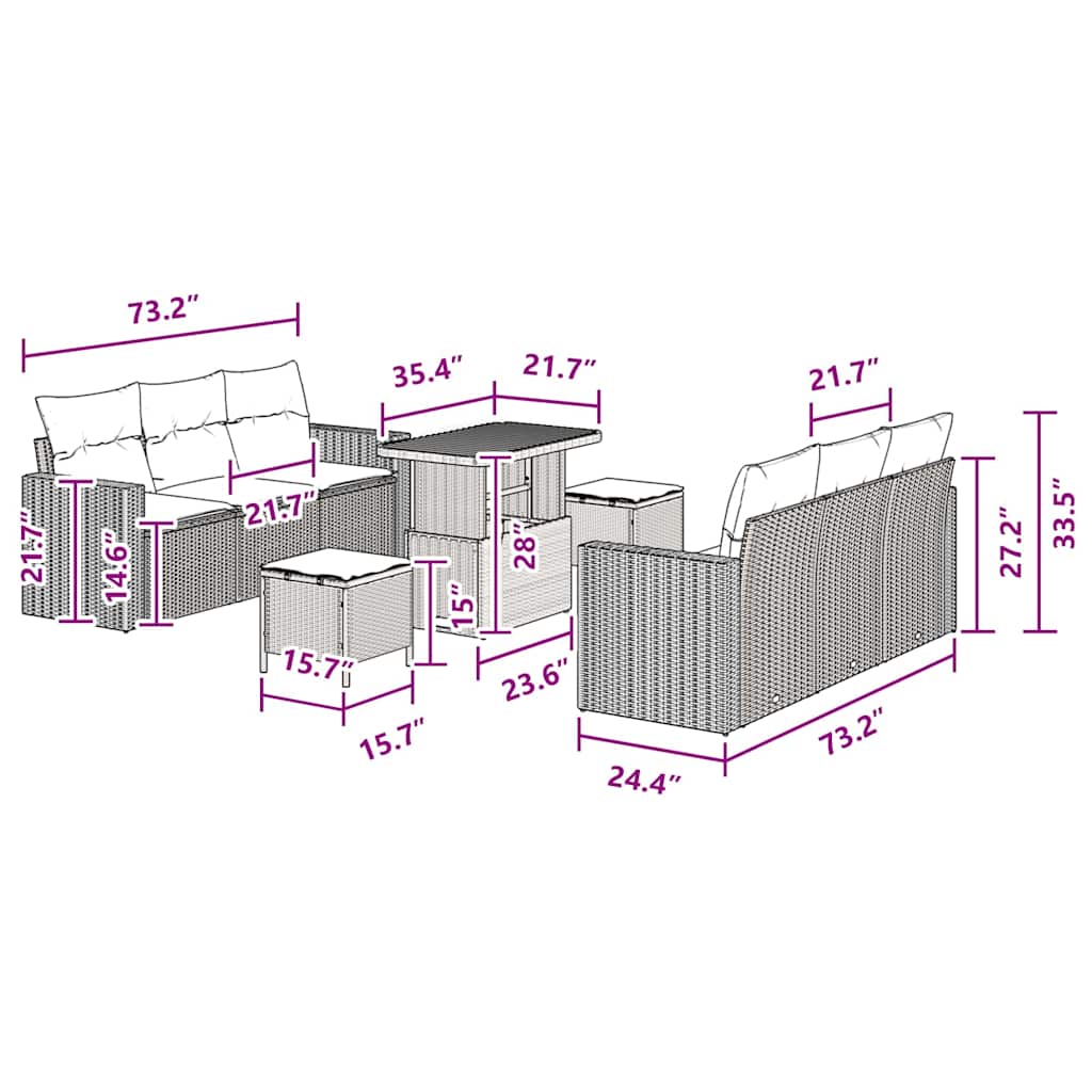 Garden Sofa Set Height-Adjustable 9 pcs Black Poly Rattan