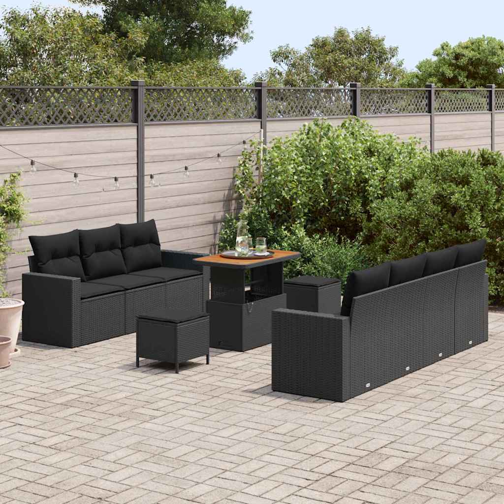 Garden Sofa Set Height-Adjustable 10 pcs Black Poly Rattan
