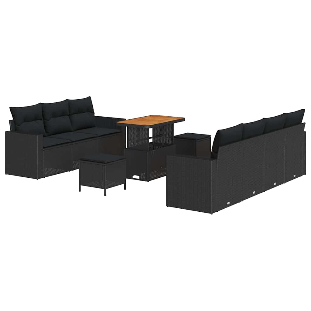 Garden Sofa Set Height-Adjustable 10 pcs Black Poly Rattan