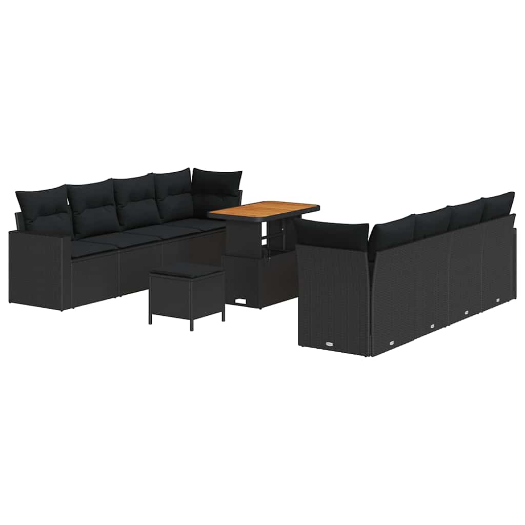 Garden Sofa Set Height-Adjustable 11 pcs Black Poly Rattan