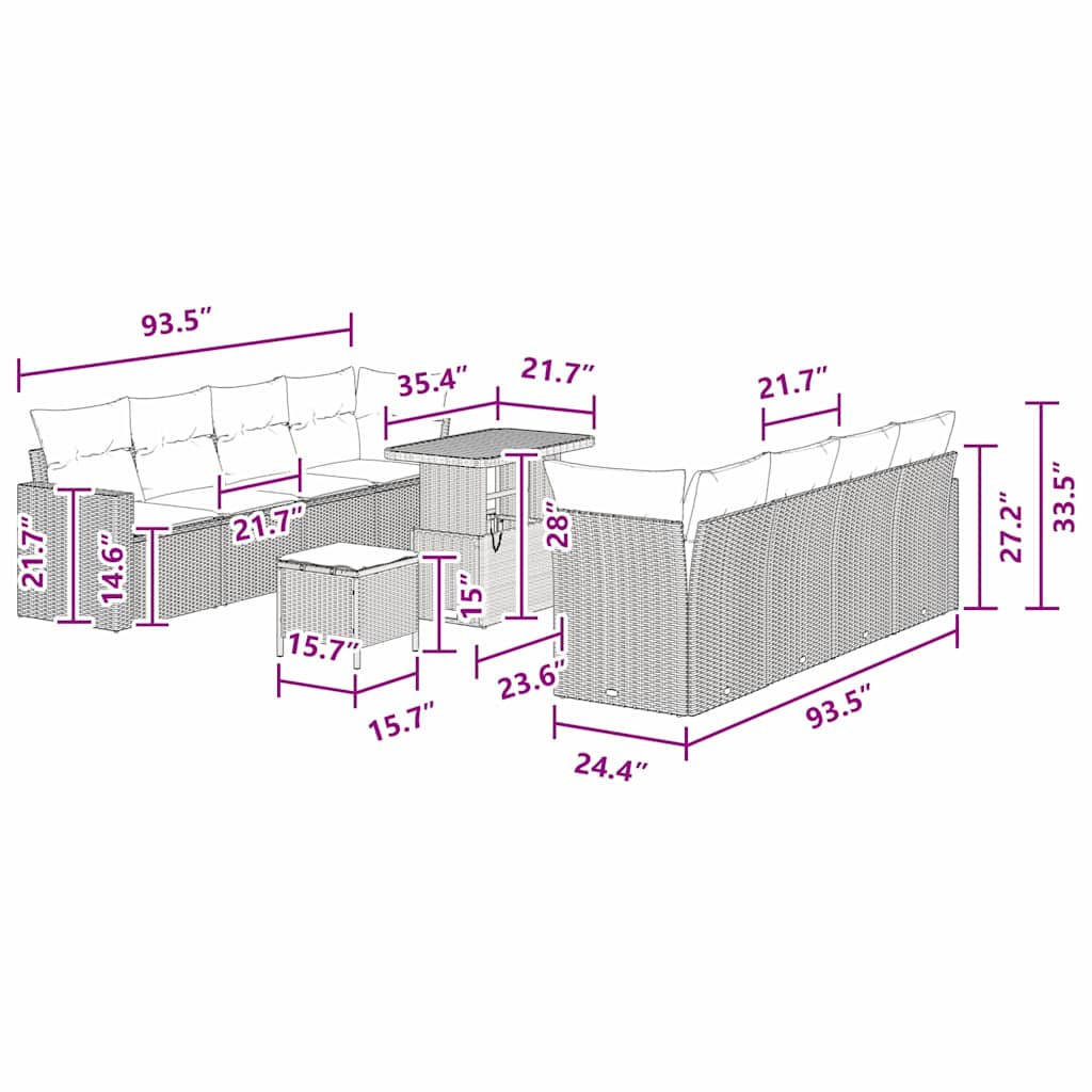 Garden Sofa Set Height-Adjustable 11 pcs Black Poly Rattan