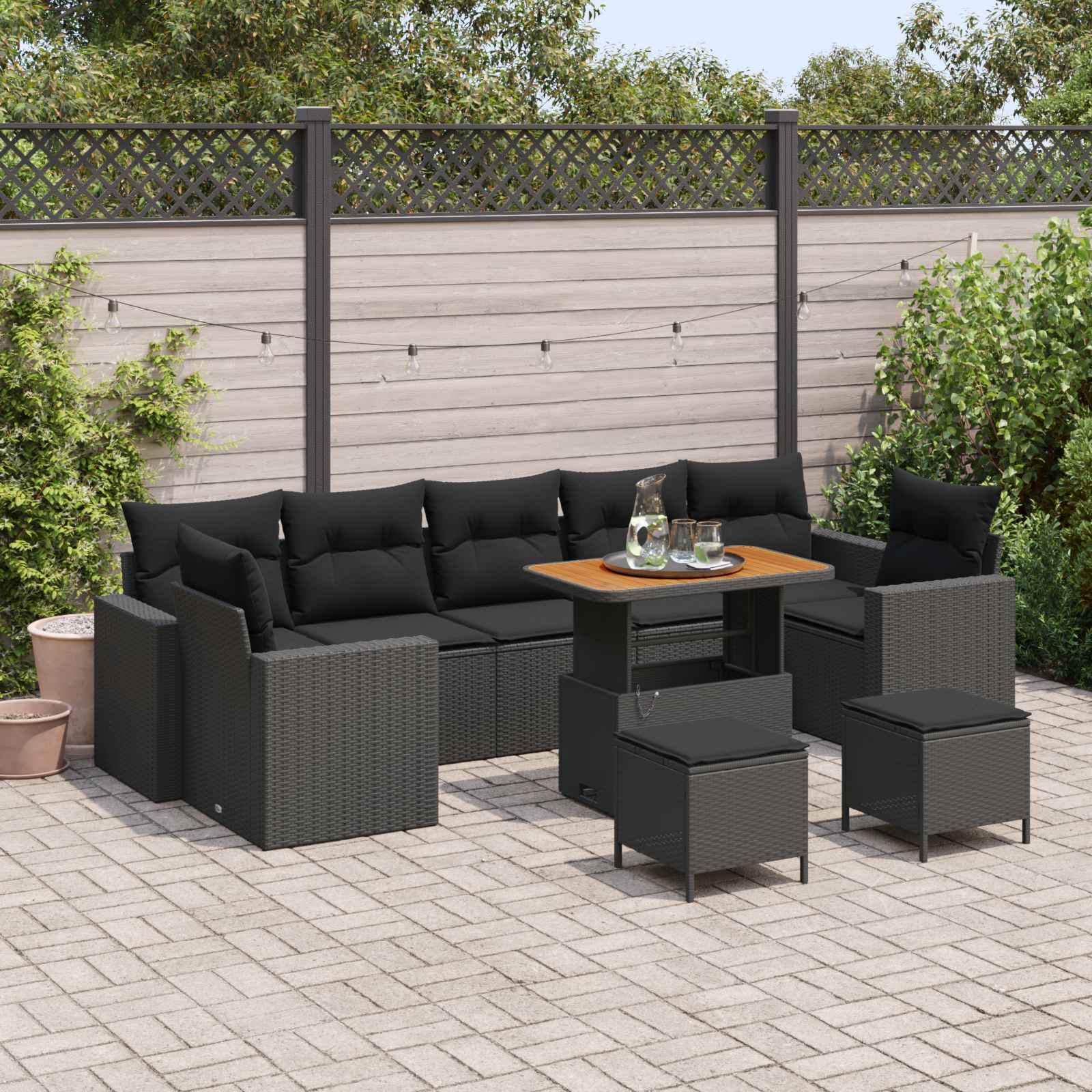 Garden Sofa Set Height-Adjustable 10 pcs Black Poly Rattan