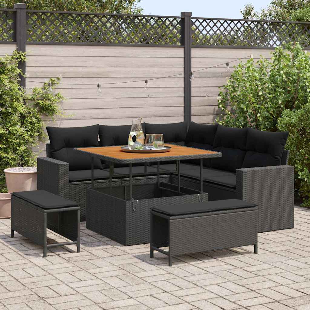 Garden Sofa Set Height-Adjustable 8 pcs Black Poly Rattan