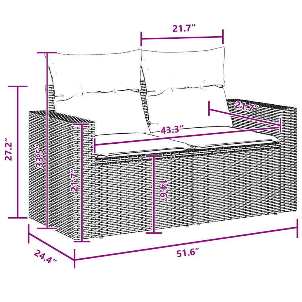 Garden Sofa Set Height-Adjustable 8 pcs Black Poly Rattan
