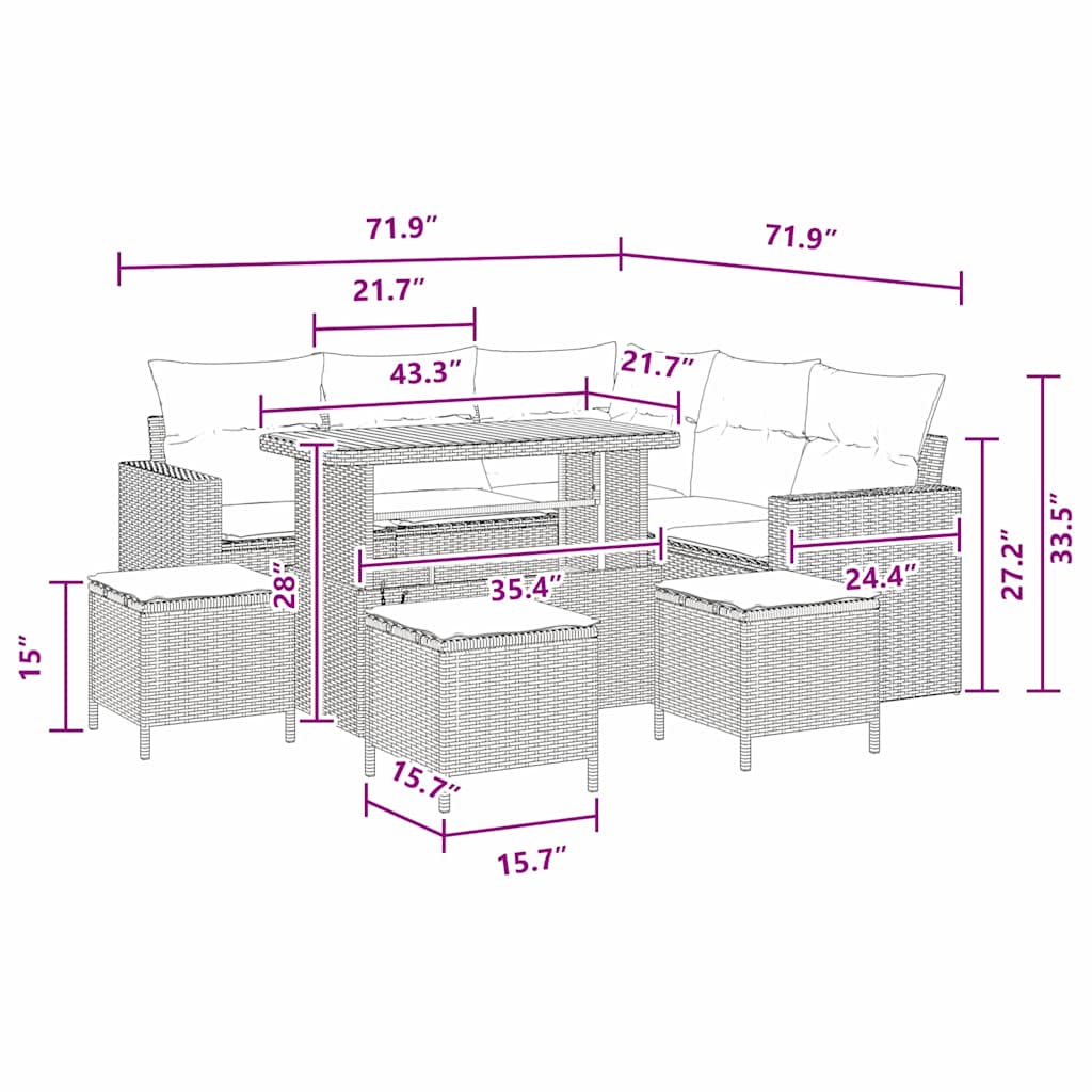 Garden Sofa Set Height-Adjustable 9 pcs Black Poly Rattan