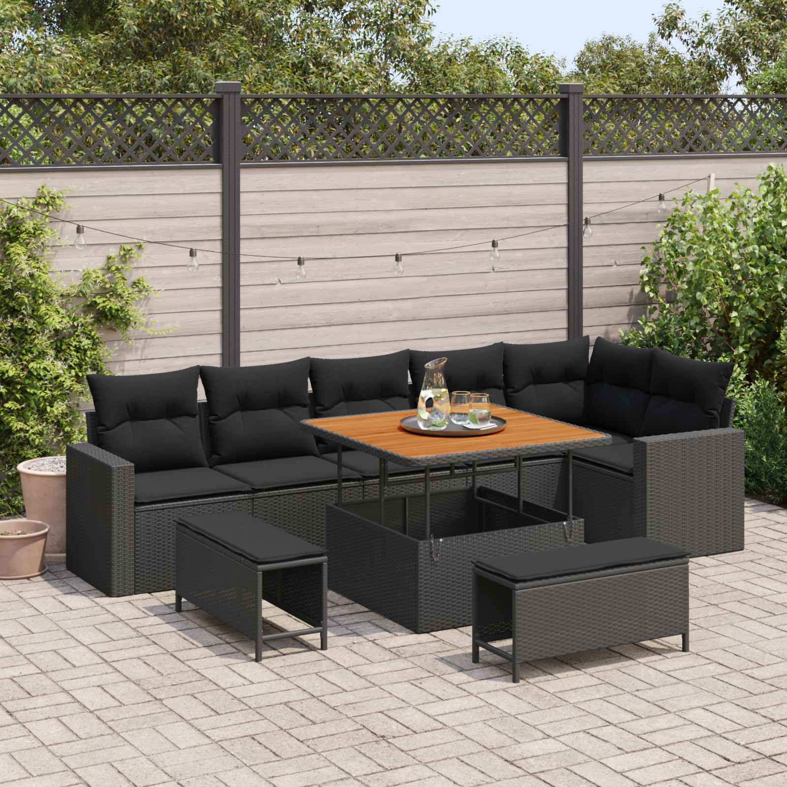 Garden Sofa Set Height-Adjustable 9 pcs Black Poly Rattan