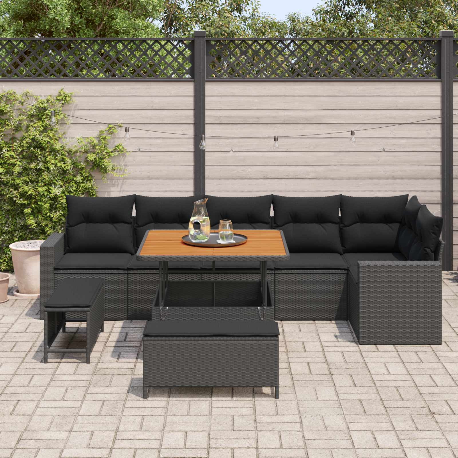 Garden Sofa Set Height-Adjustable 9 pcs Black Poly Rattan