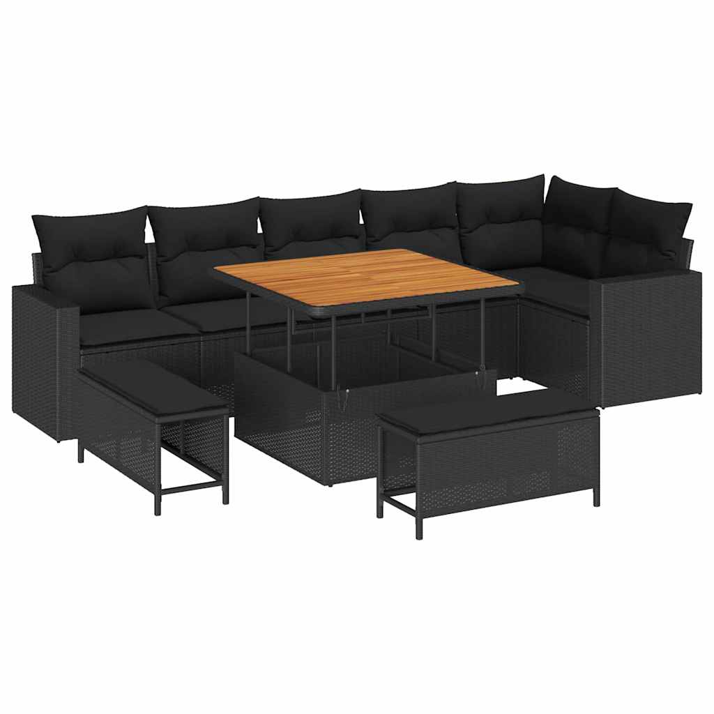 Garden Sofa Set Height-Adjustable 9 pcs Black Poly Rattan