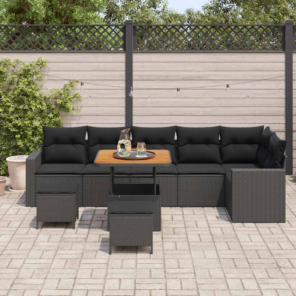 Garden Sofa Set Height-Adjustable 9 pcs Black Poly Rattan