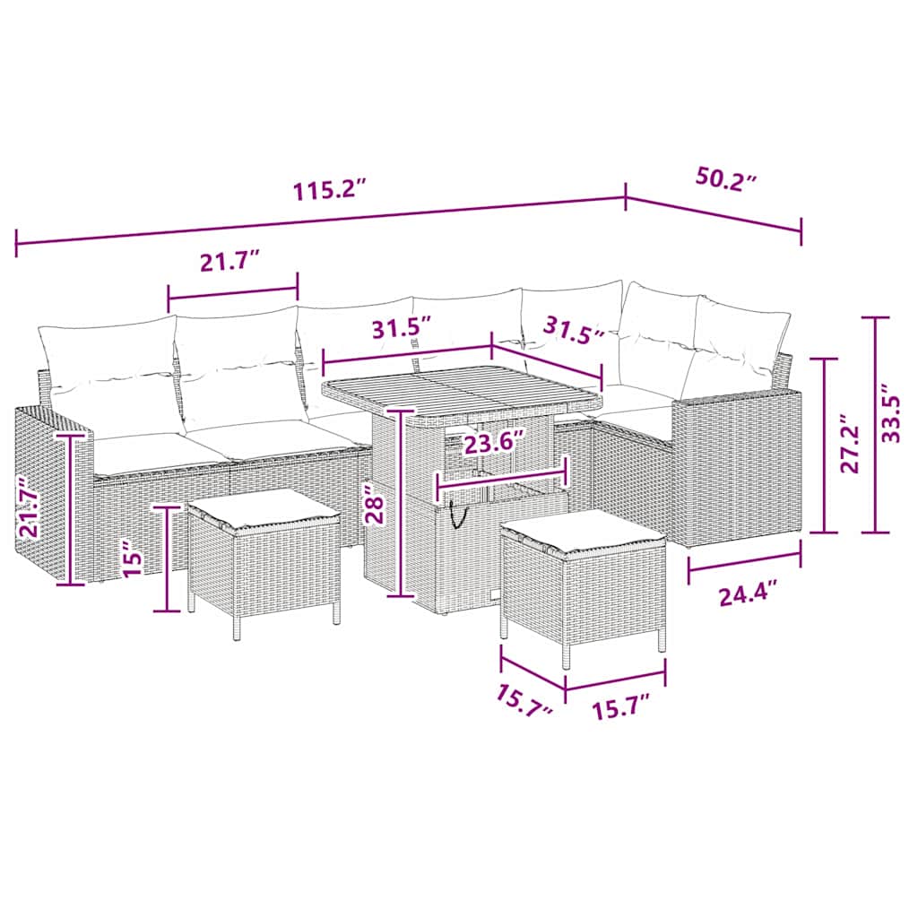 Garden Sofa Set Height-Adjustable 9 pcs Black Poly Rattan